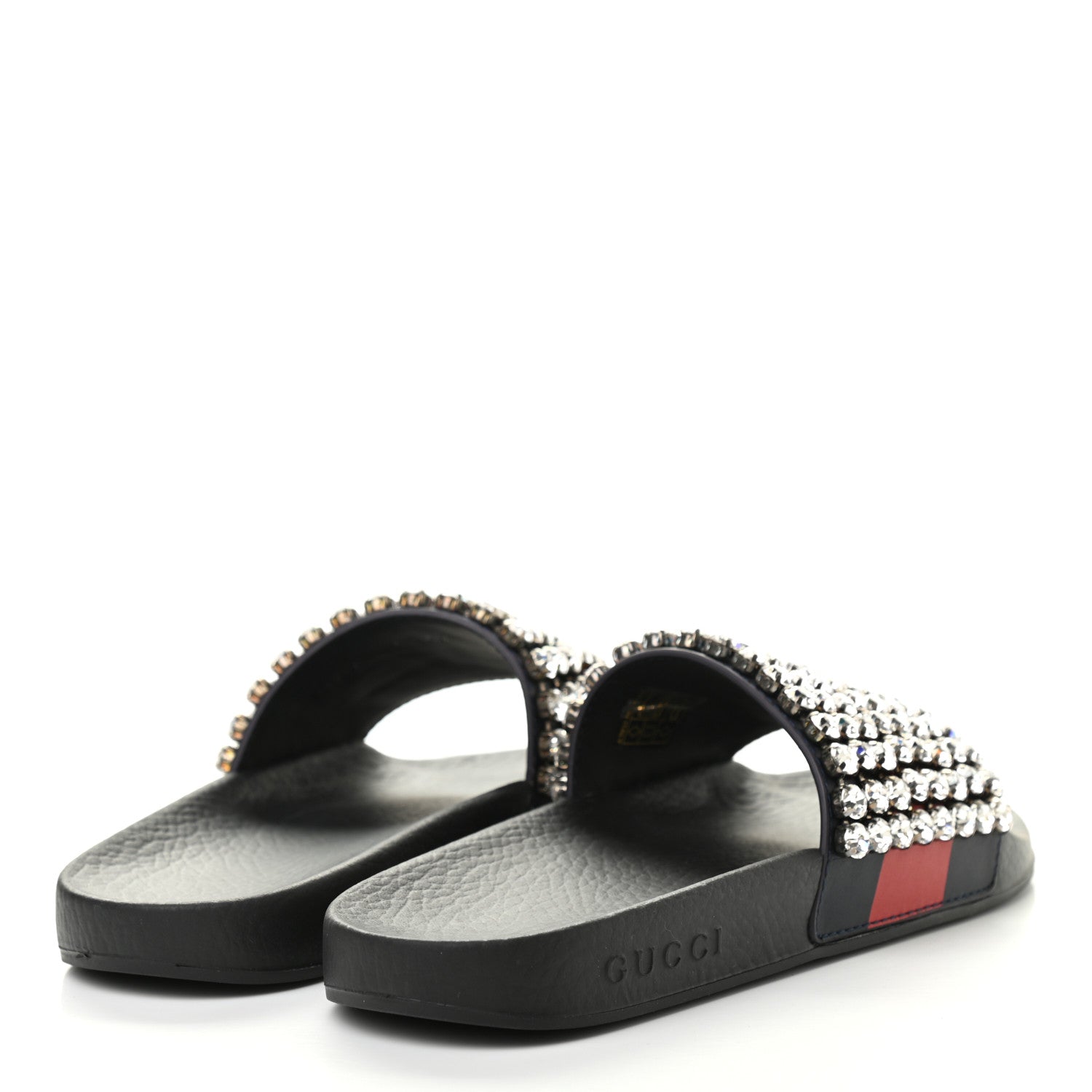 Gucci Calfskin Crystal Embellished Web Slide Sandals 37 Blue Red 4 of 7