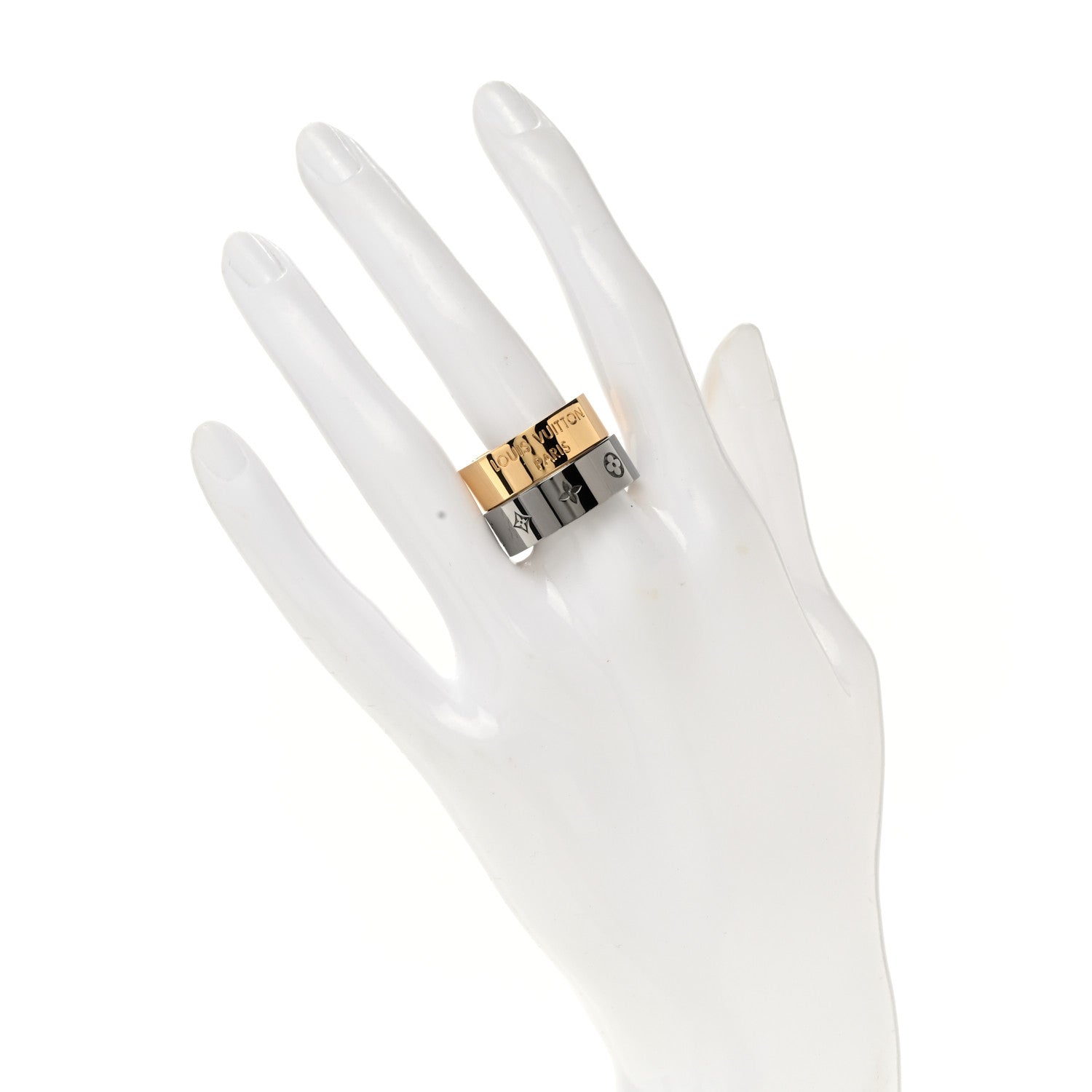 Louis Vuitton Metal LV Instinct Set of 2 Rings M 63/10.25 Silver Gold 2 of 7