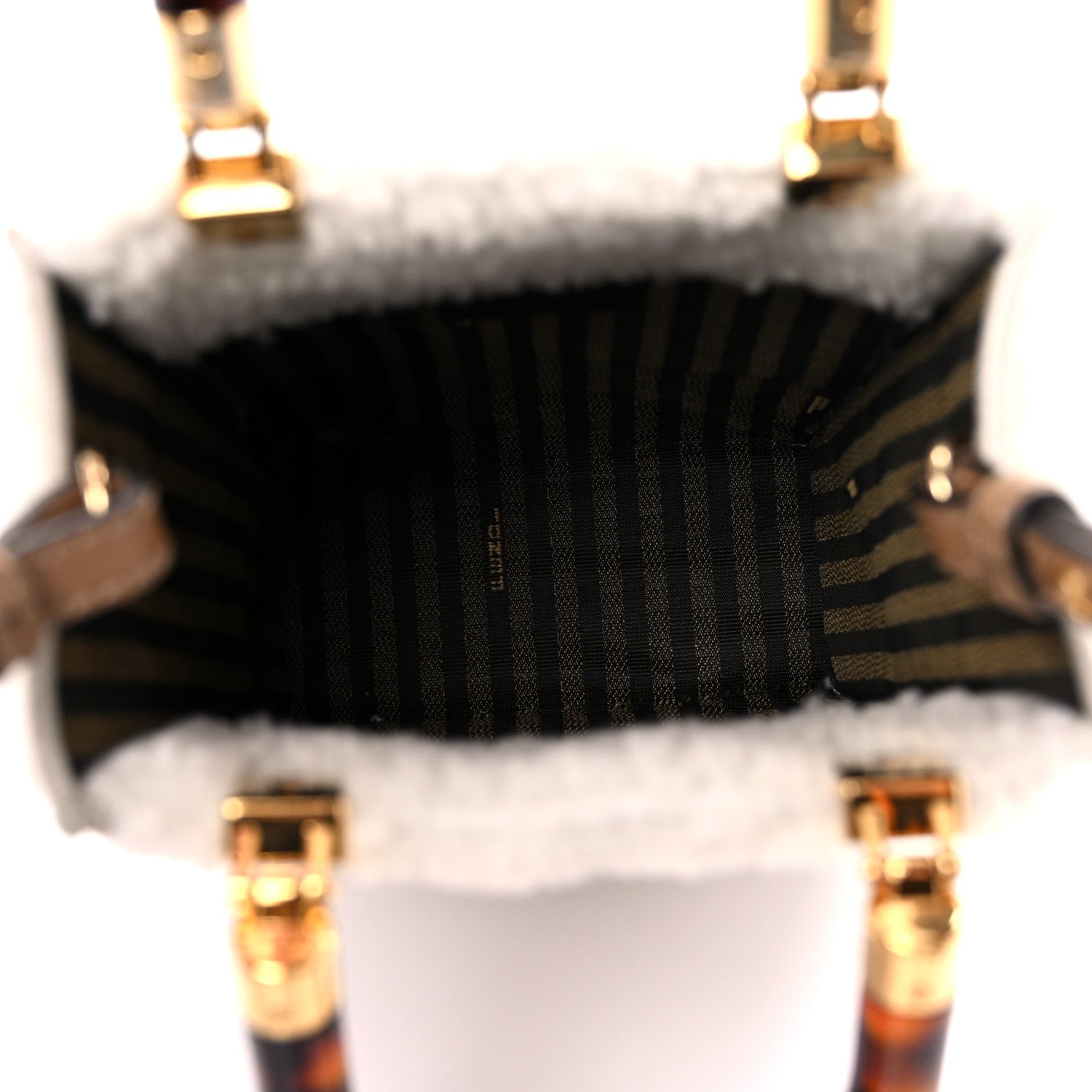 Fendi Shearling Vitello King Plexiglass Logo Mini Fendi Sunshine Shopper Tote White 5 of 14
