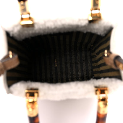 Fendi Shearling Vitello King Plexiglass Logo Mini Fendi Sunshine Shopper Tote White 5 of 14