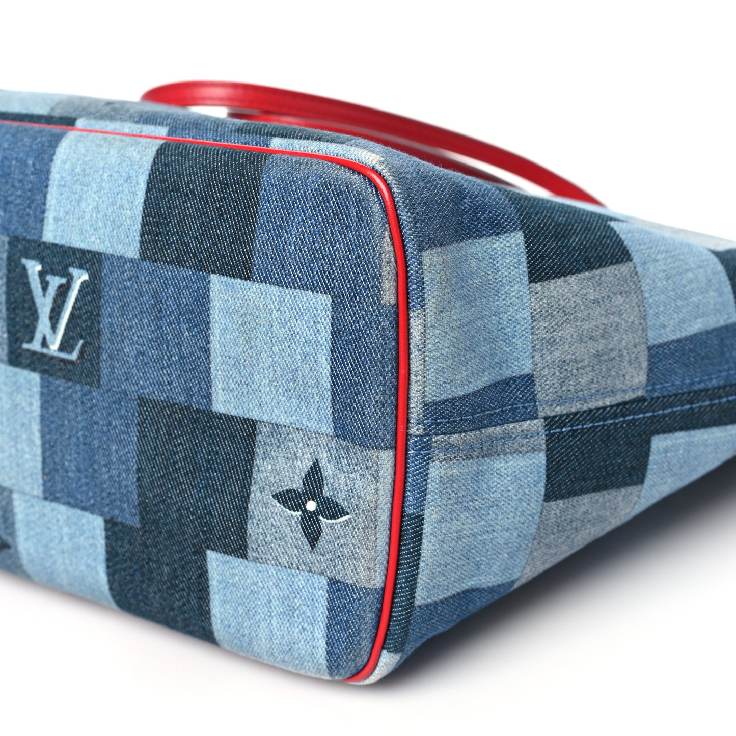 Denim Damier Monogram Patchwork Neverfull Blue Rouge