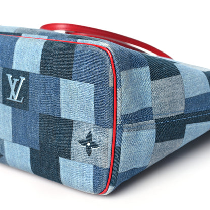 Louis Vuitton Denim Damier Monogram Patchwork Neverfull Blue Rouge 9 of 9