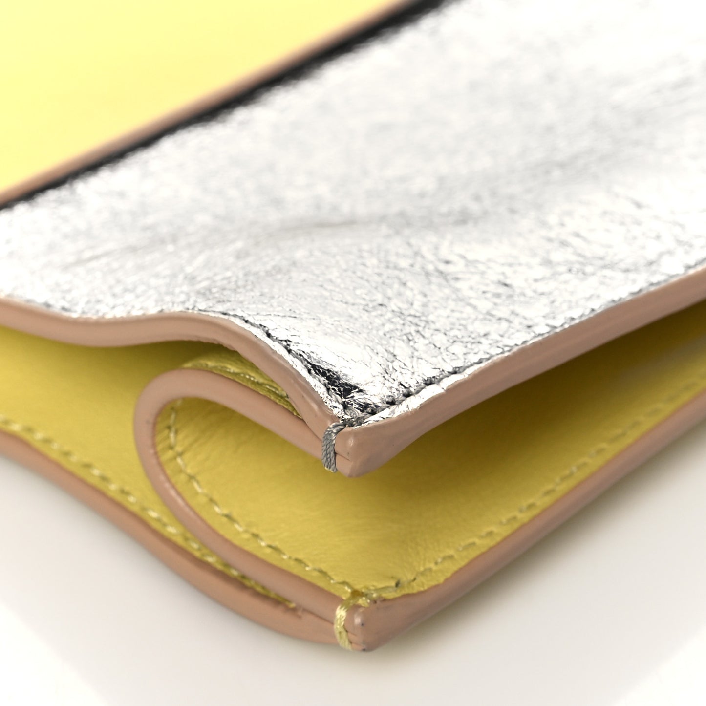 Metallic Lambskin Lunch Bag Clutch Banana Silver