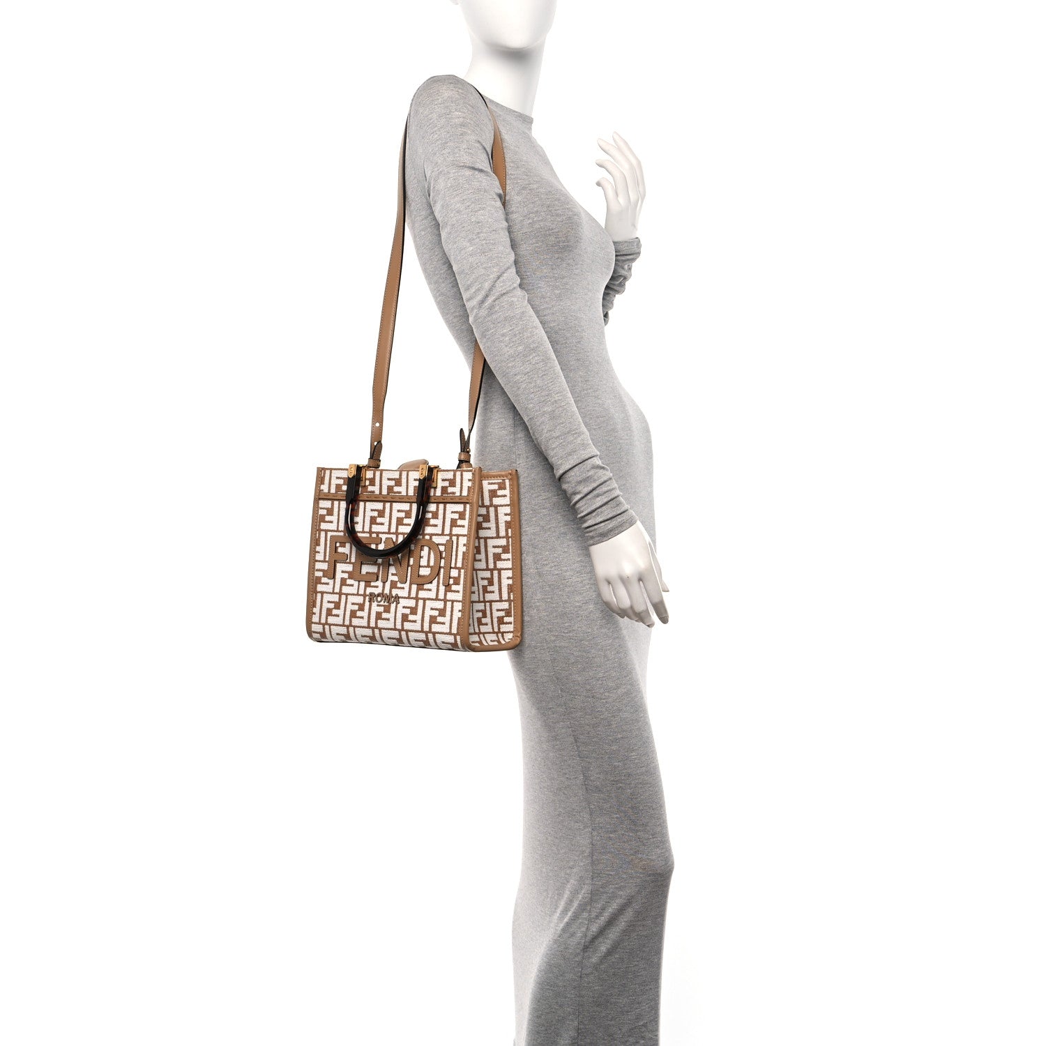Fendi Raffia Chenille Vitello King Plexiglass Small Fendi Sunshine Shopper Tote Natural White 3 of 10