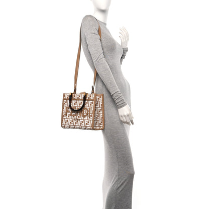 Fendi Raffia Chenille Vitello King Plexiglass Small Fendi Sunshine Shopper Tote Natural White 3 of 10