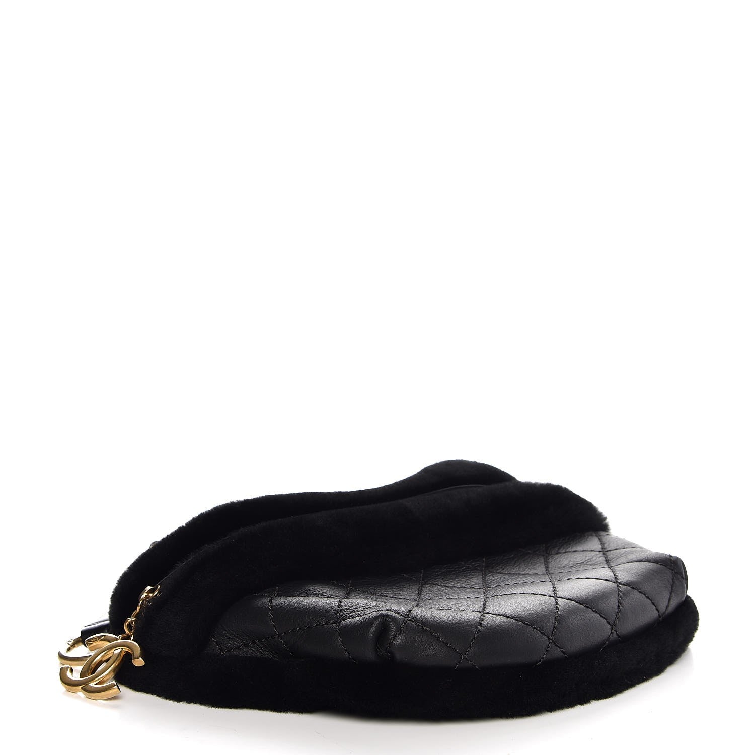 Chanel Calfskin Fur Quilted Waist Bag Fanny Pack Black 4 of 8
