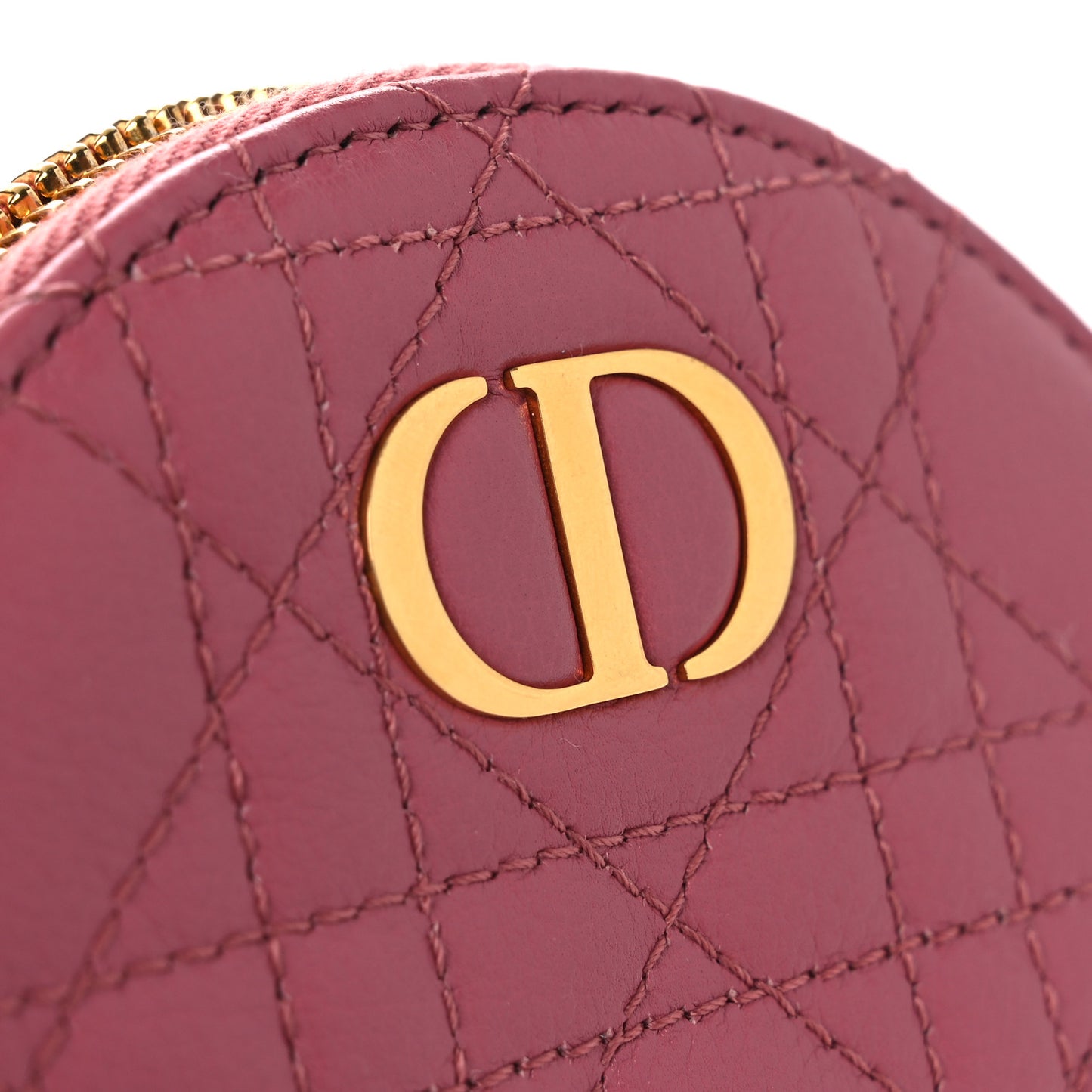 Calfskin Cannage Round Caro Pouch Pink Yarrow