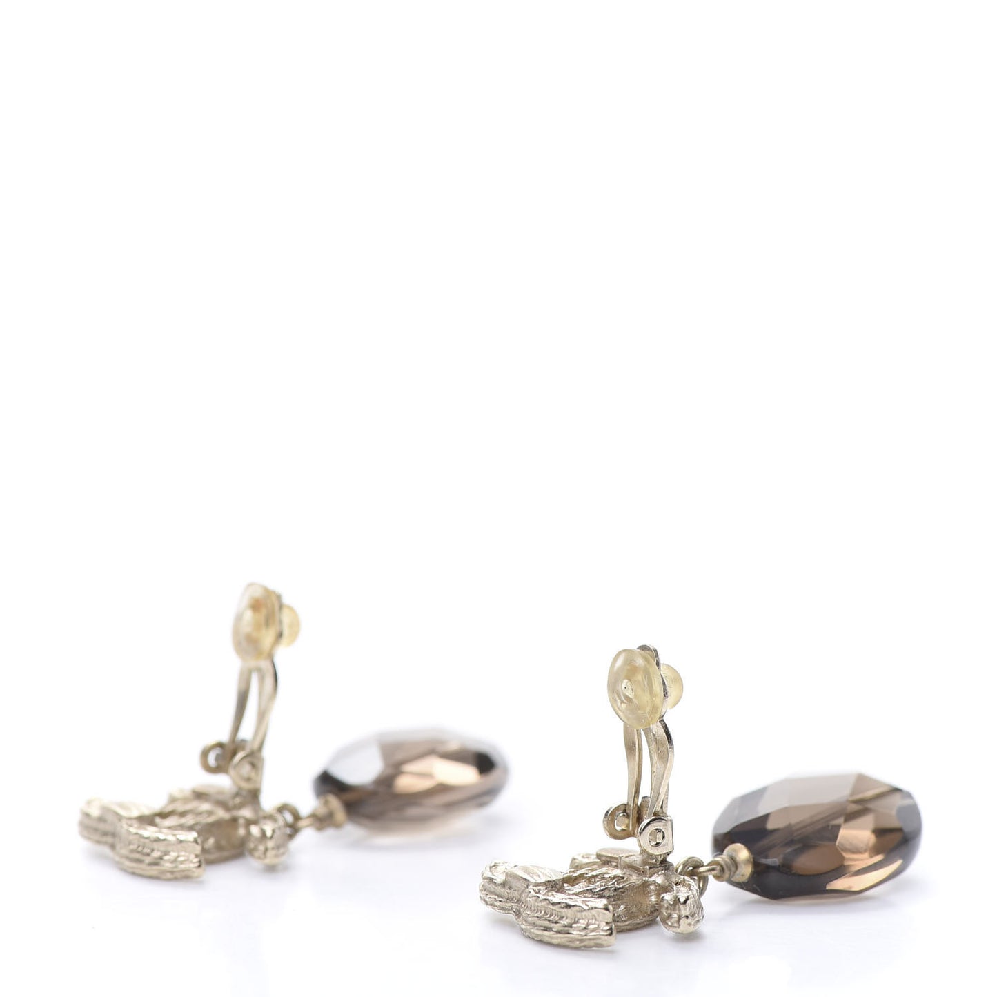 Pearl Crystal CC Dangle Clip On Earrings Light Gold