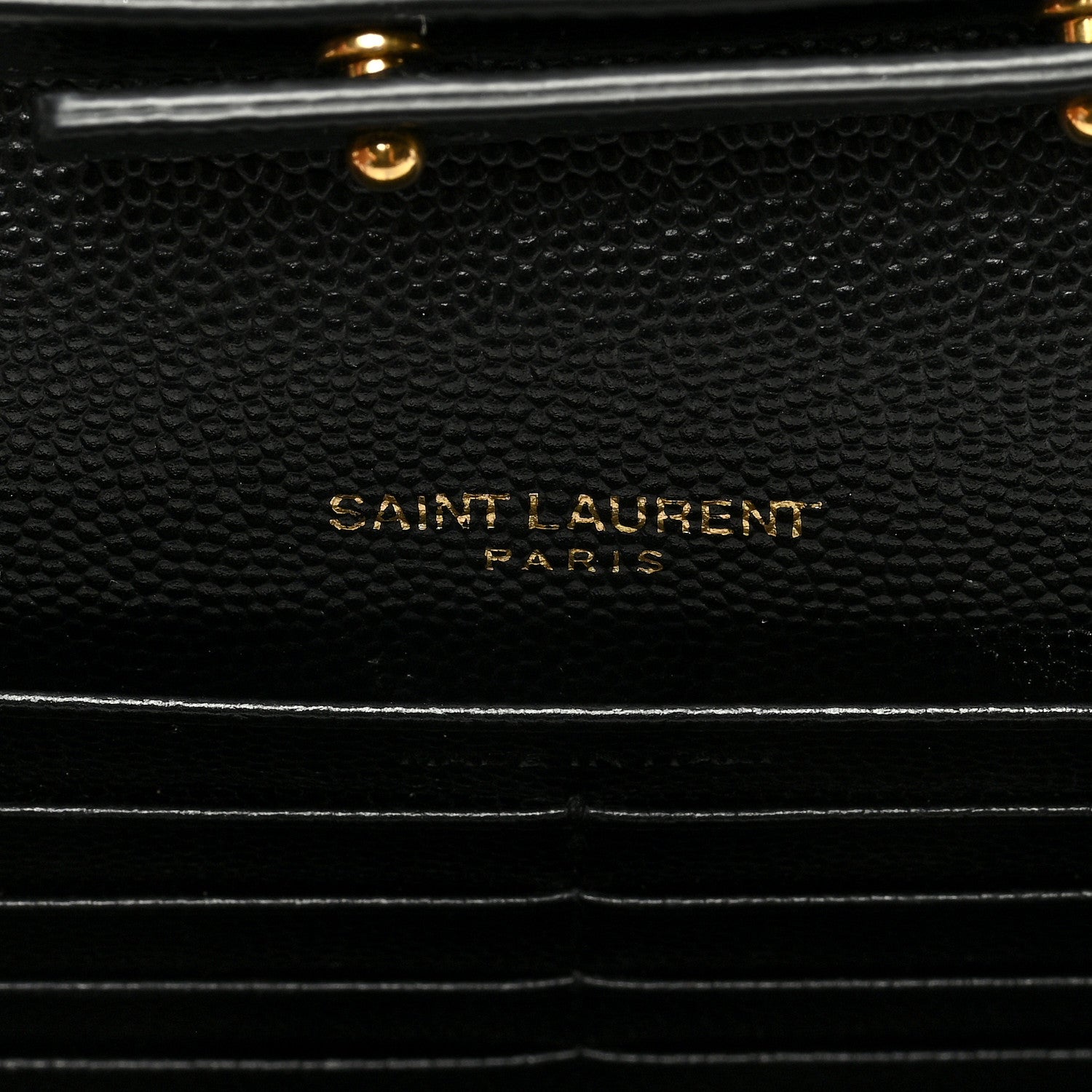 Saint Laurent Grain De Poudre Matelasse Chevron Monogram Chain Wallet Black 6 of 9