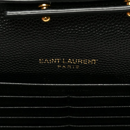 Saint Laurent Grain De Poudre Matelasse Chevron Monogram Chain Wallet Black 6 of 9