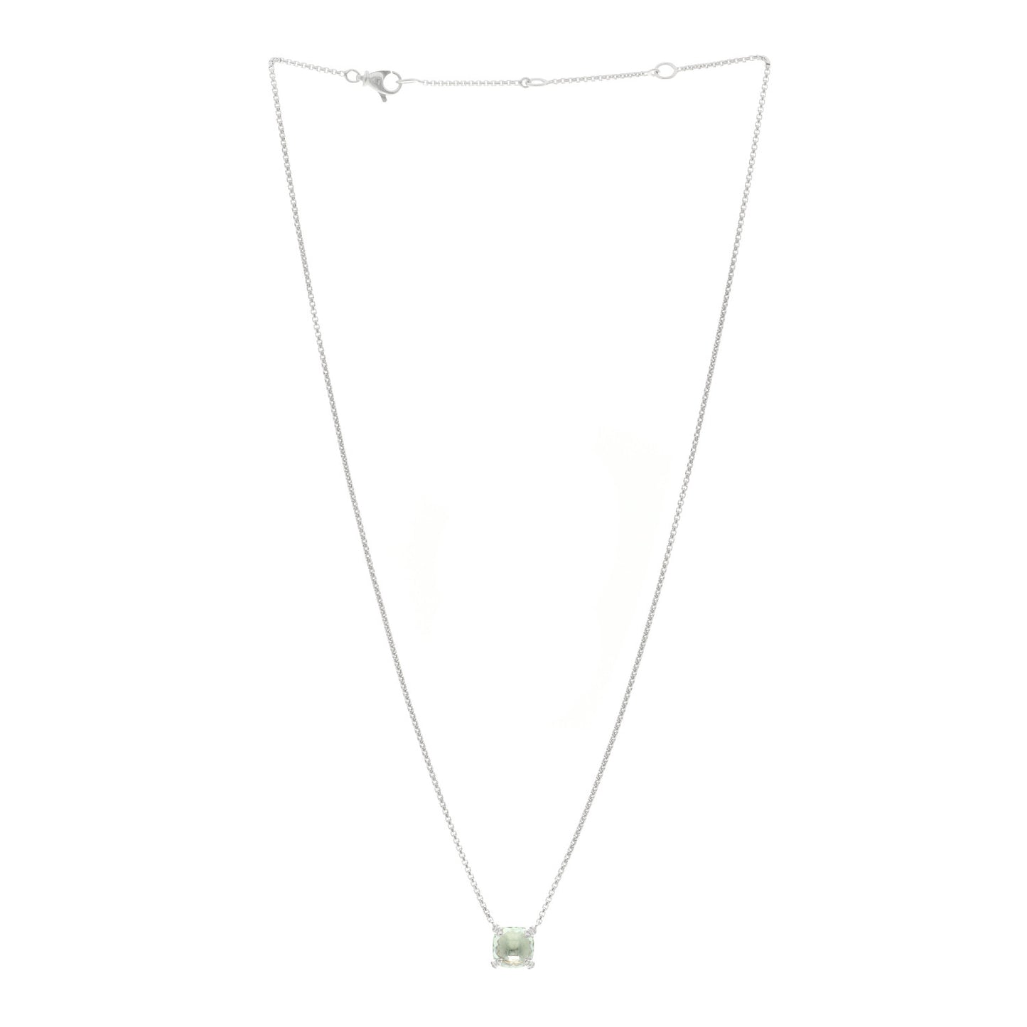 Sterling Silver Diamond Prasiolite 9mm Petite Chatelaine Pendant Necklace