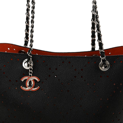 Chanel Perforated Grained Calfskin Small Shopping Tote Black 10 of 12