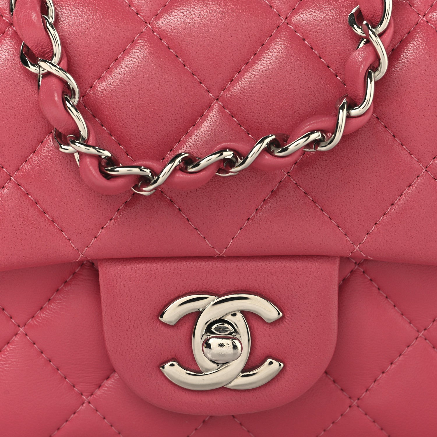 Chanel Lambskin Quilted Mini Square Flap Dark Pink 8 of 10