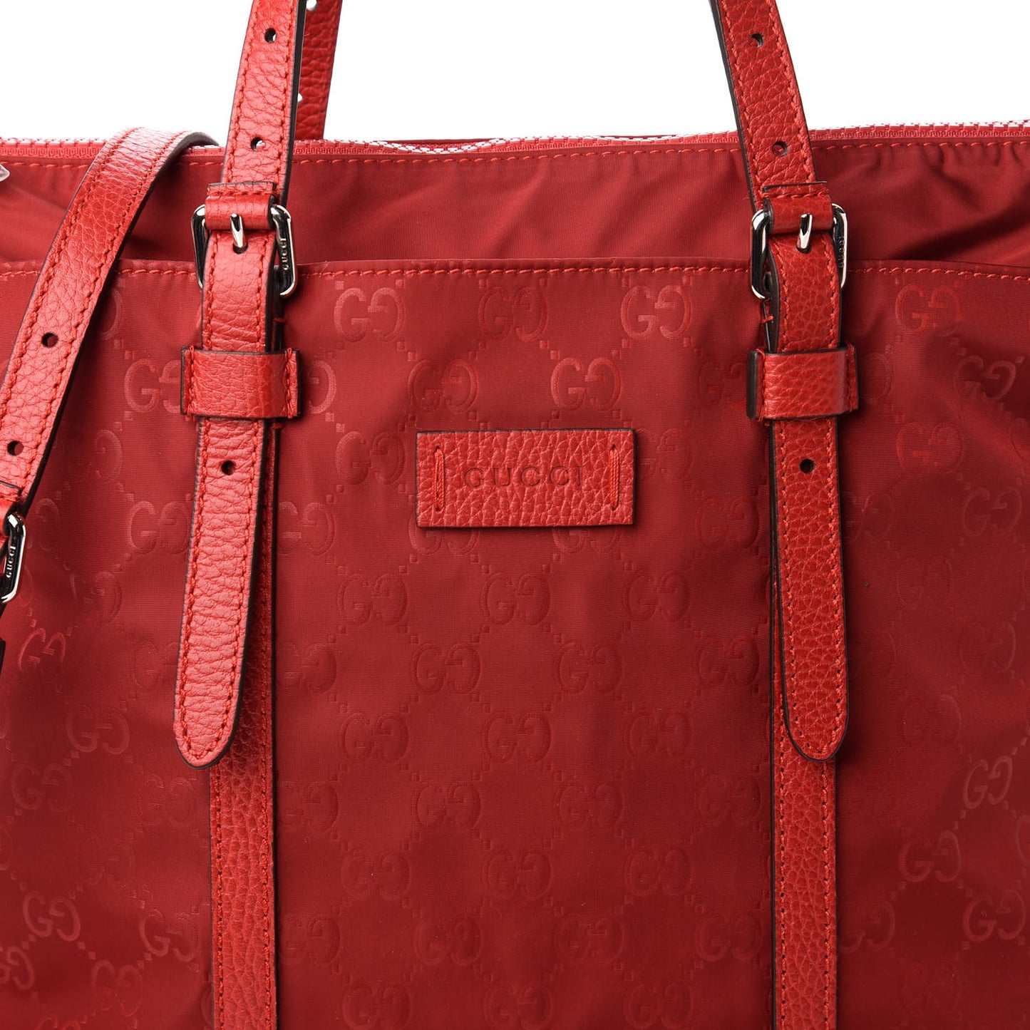 Nylon Monogram Dollar Calfskin Medium Vertical Tote Vibrant Red