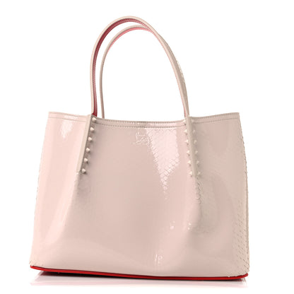Christian Louboutin Patent Birdy Snakeskin Embossed Spiked Small Cabarock Shopper Tote Leche 1 of 11