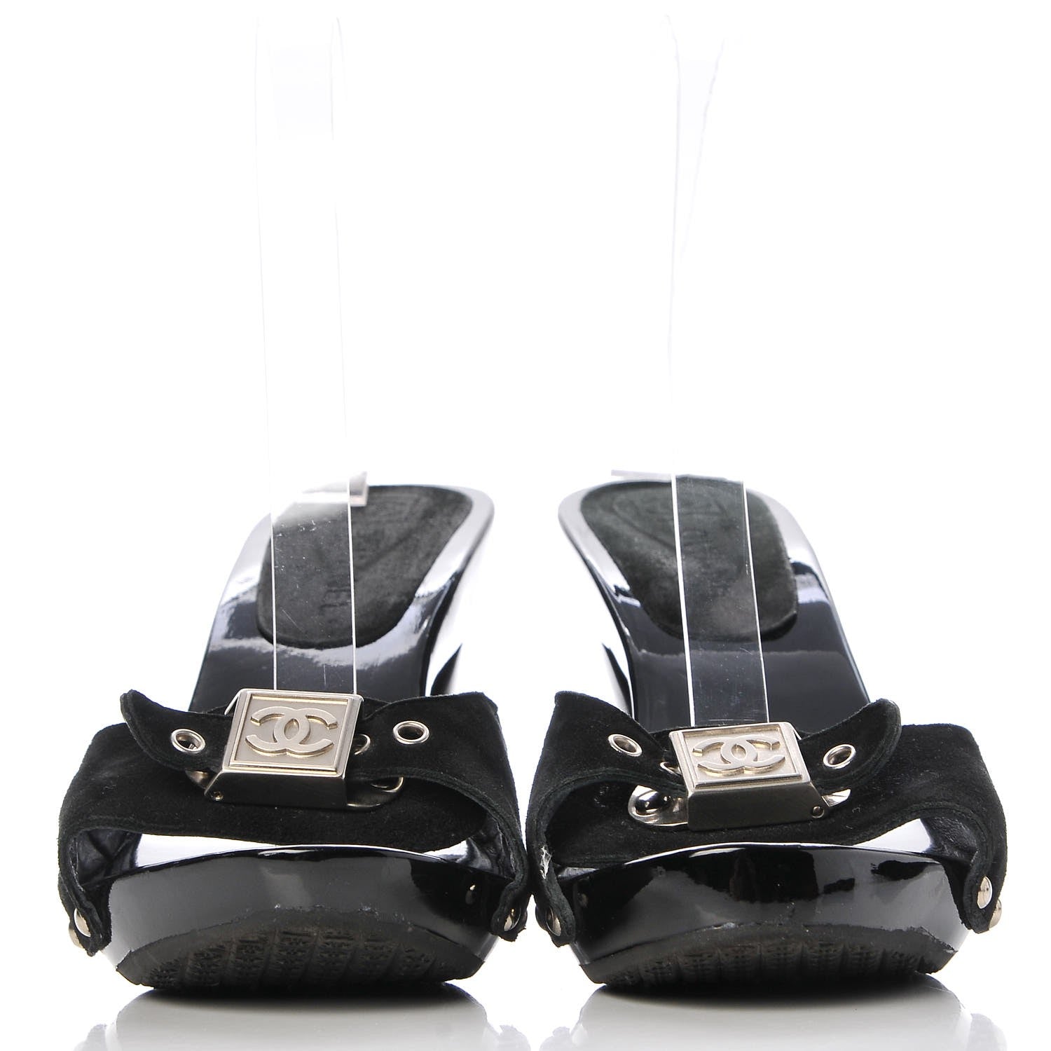 Chanel Suede CC Buckle Clogs 39 Black 2 of 9