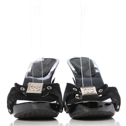 Chanel Suede CC Buckle Clogs 39 Black 2 of 9