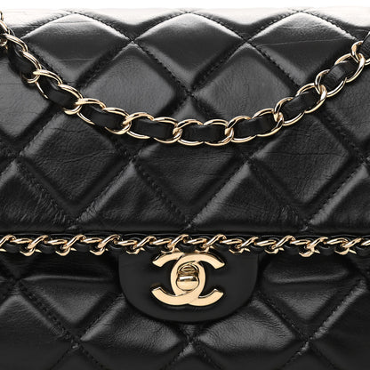 Chanel Crumpled Calfskin Quilted Large Chain All Over Flap Bag Black 8 of 12