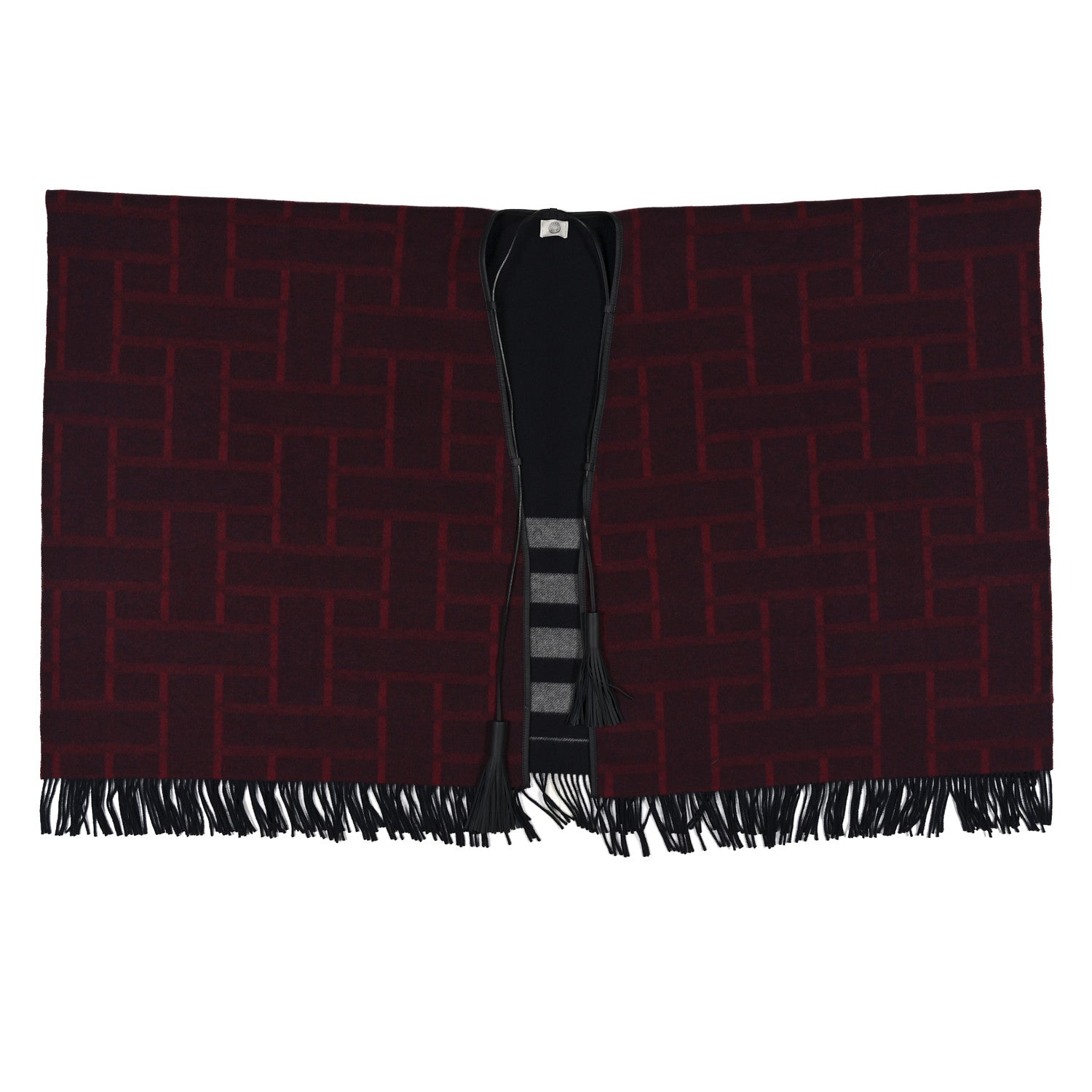 Hermes Wool Cashmere Sikkim Calfskin Quadrille Poncho Navy Rouge H 1 of 4