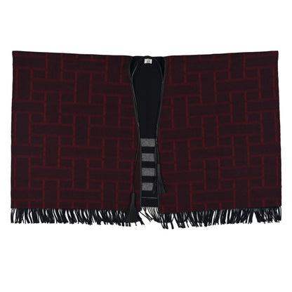 Hermes Wool Cashmere Sikkim Calfskin Quadrille Poncho Navy Rouge H 1 of 4
