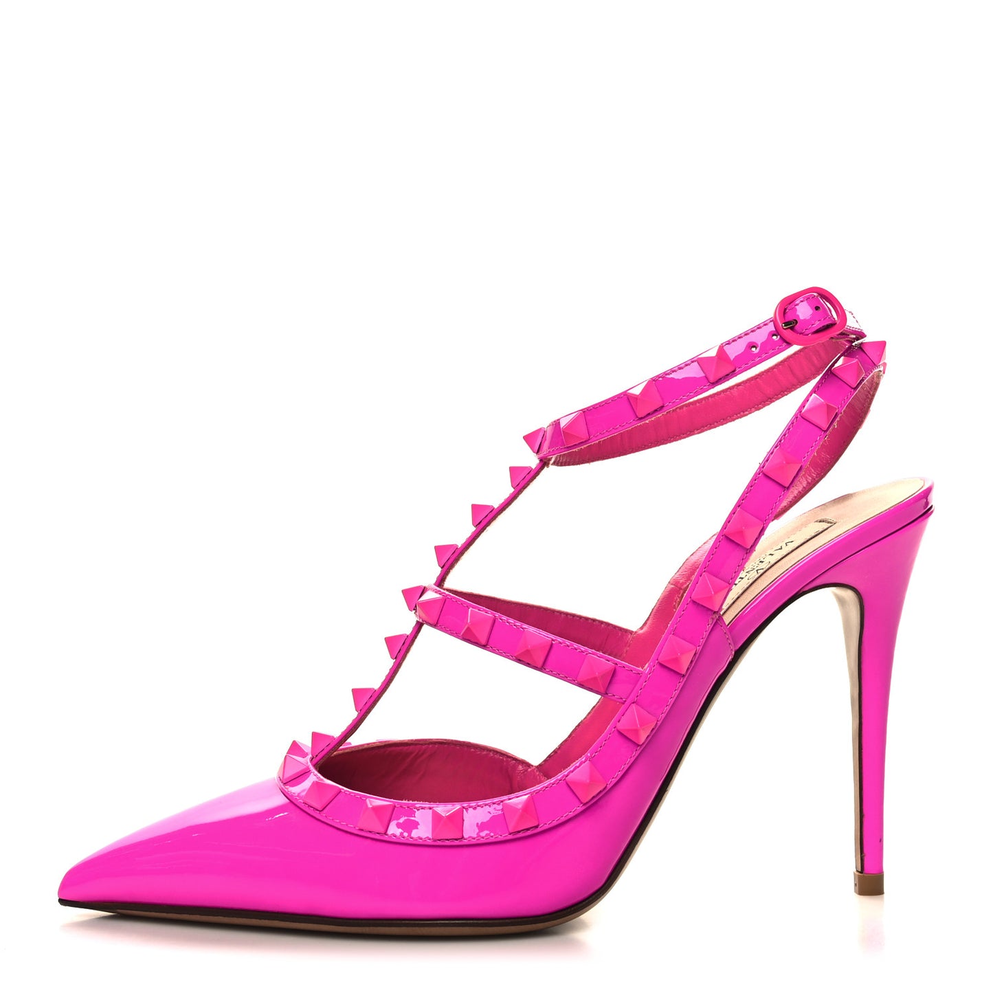 Patent Lacquer Monochrome Rockstud Ankle Strap 100mm Pumps 40 Pink PP
