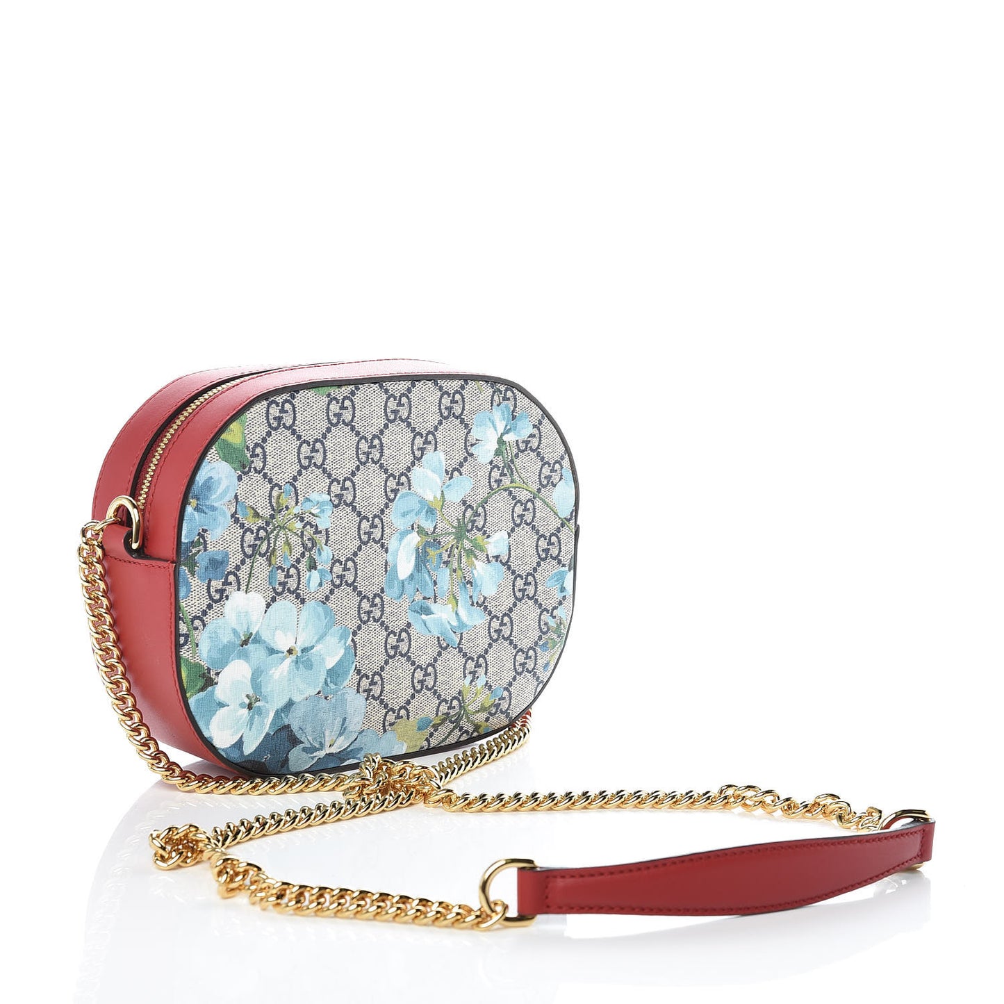 GG Supreme Monogram Blooms Mini Chain Shoulder Bag Beige Blue Navy Hibiscus Red