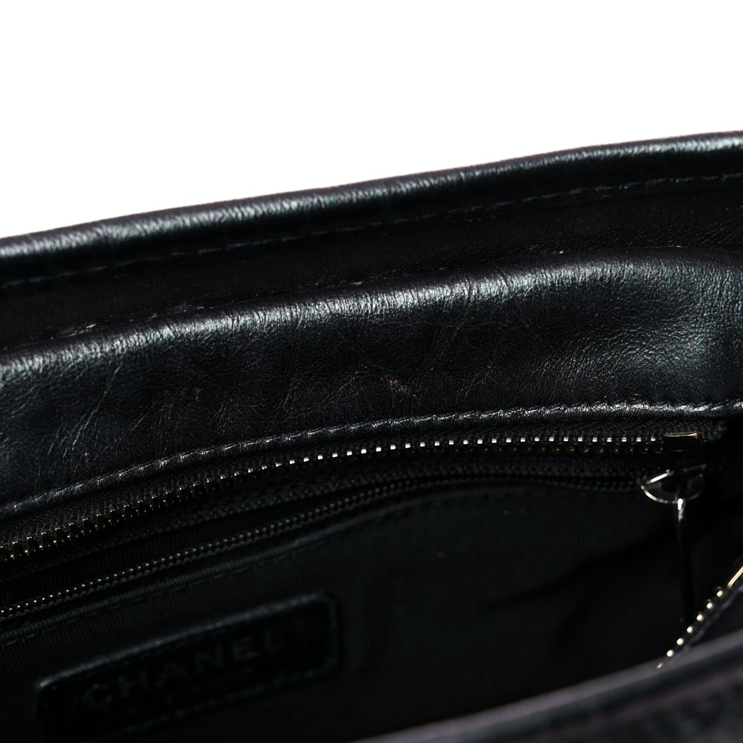 Iridescent Aged Calfskin Quilted Small Gabrielle Hobo Black