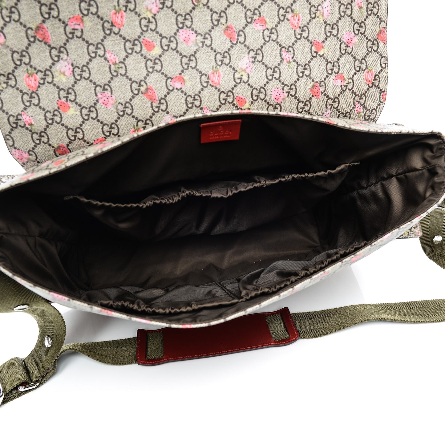 GG Supreme Monogram Strawberry Messenger Diaper Bag Beige