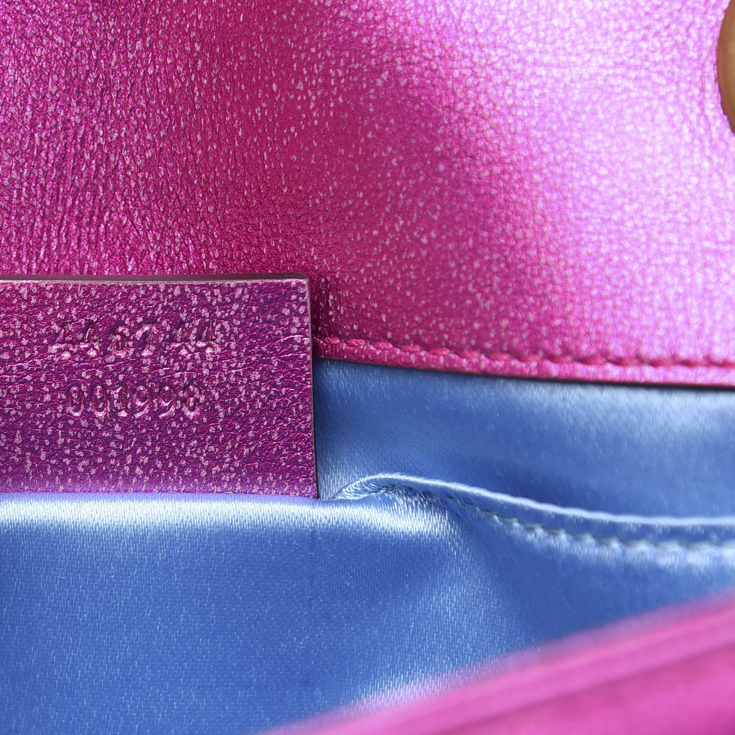 Gucci Metallic Calfskin Matelasse Mini GG Marmont Shoulder Bag Fuchsia 7 of 10