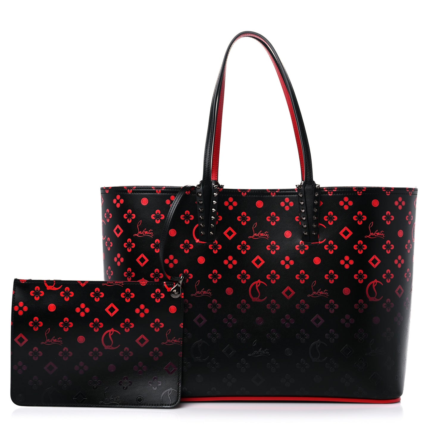Perforated Calfskin Degrade Loubinthesky East West Cabata Tote Black Red