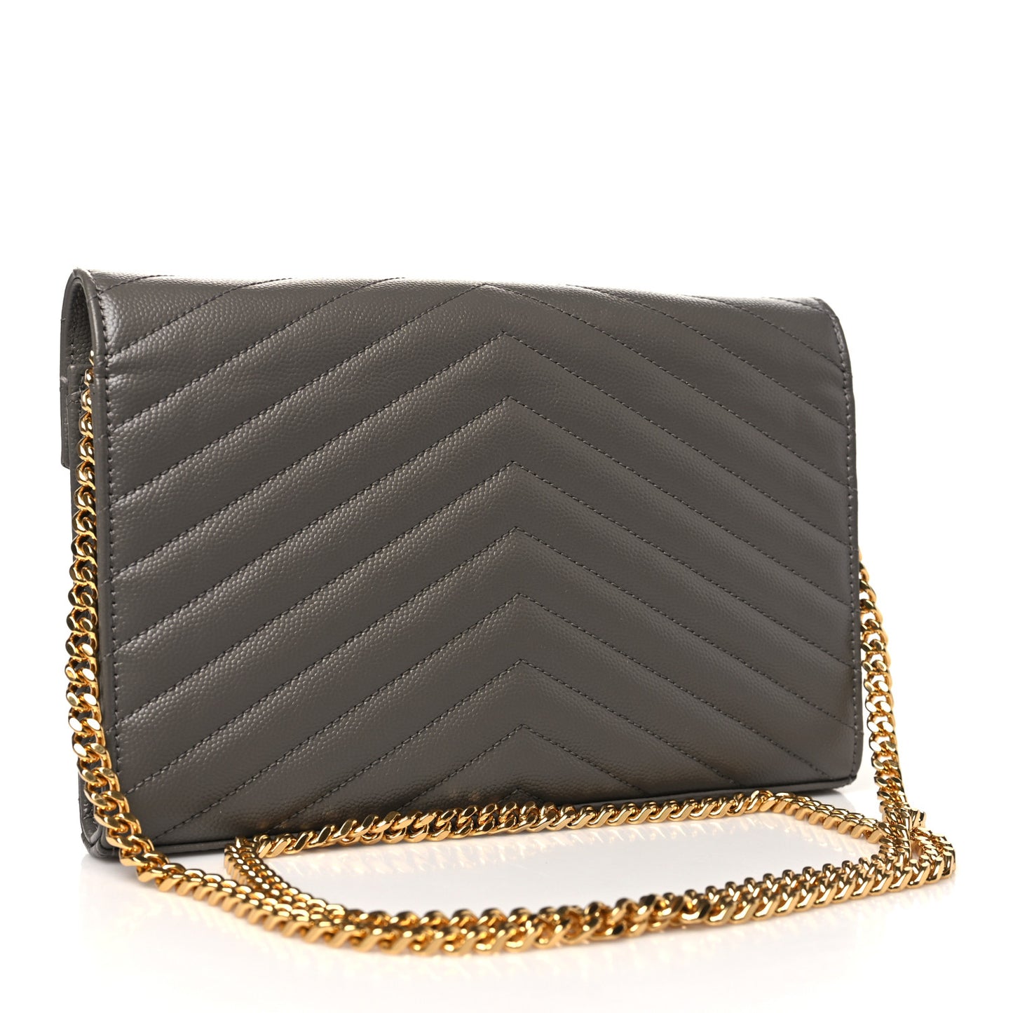Grain De Poudre Matelasse Chevron Monogram Chain Wallet Fog