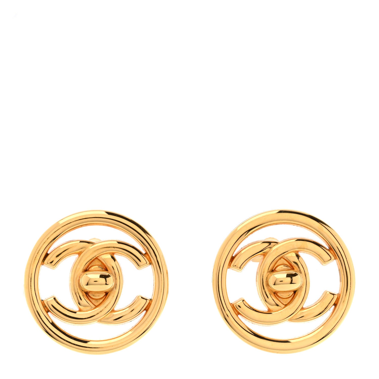 Chanel CC Turnlock Large Clip On Earrings Gold 1 of 5