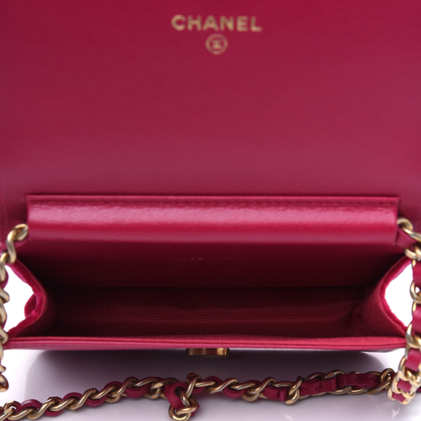 Velvet Quilted Camellia Velvet Flap Coin Purse With Chain Fuchsia
