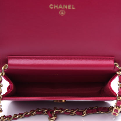 Chanel Velvet Quilted Camellia Velvet Flap Coin Purse With Chain Fuchsia 3 of 3