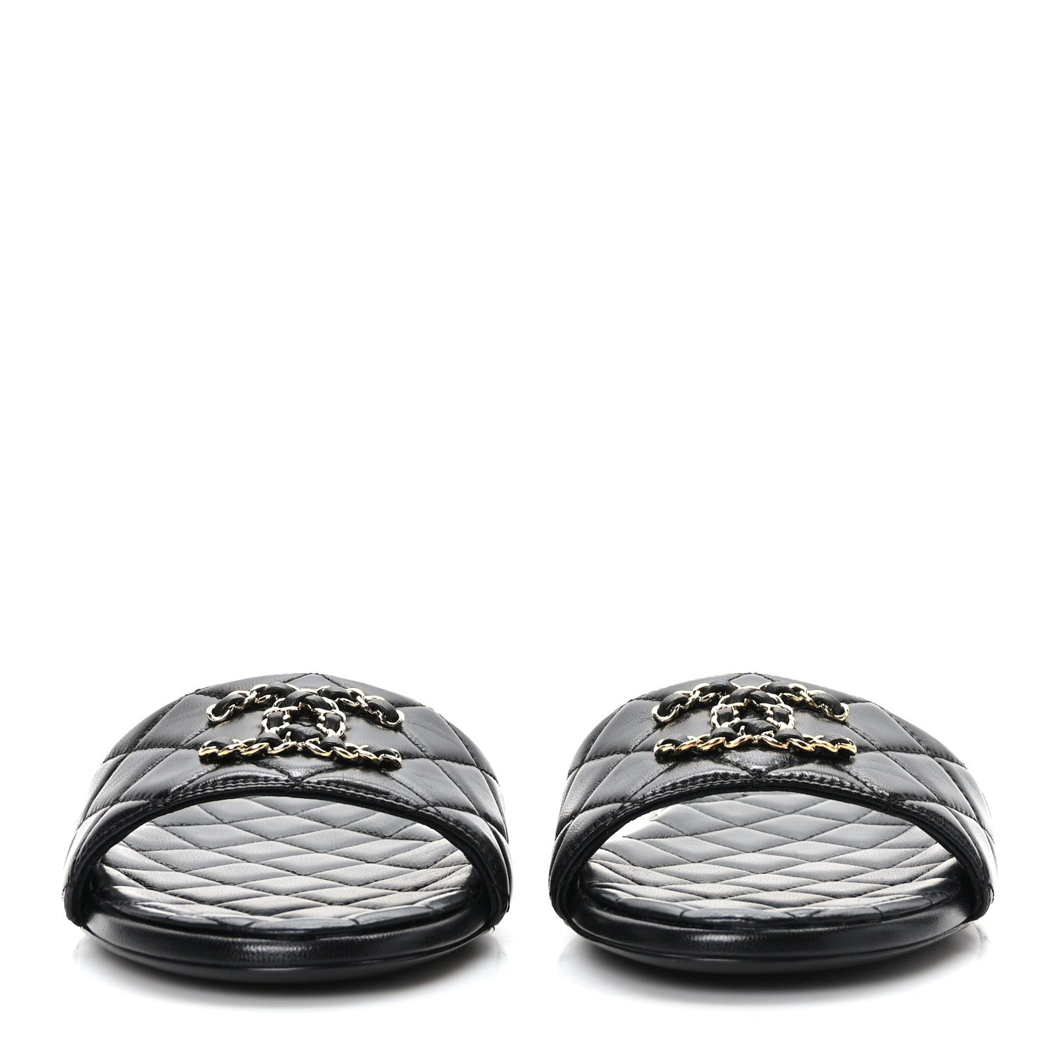 Chanel Shiny Goatskin Quilted CC Mules Sandals 40.5 Black 2 of 8