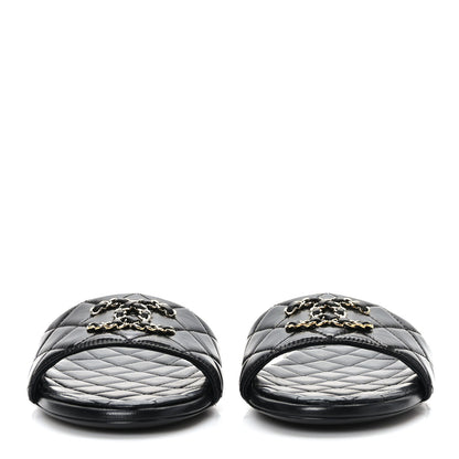 Chanel Shiny Goatskin Quilted CC Mules Sandals 40.5 Black 2 of 8