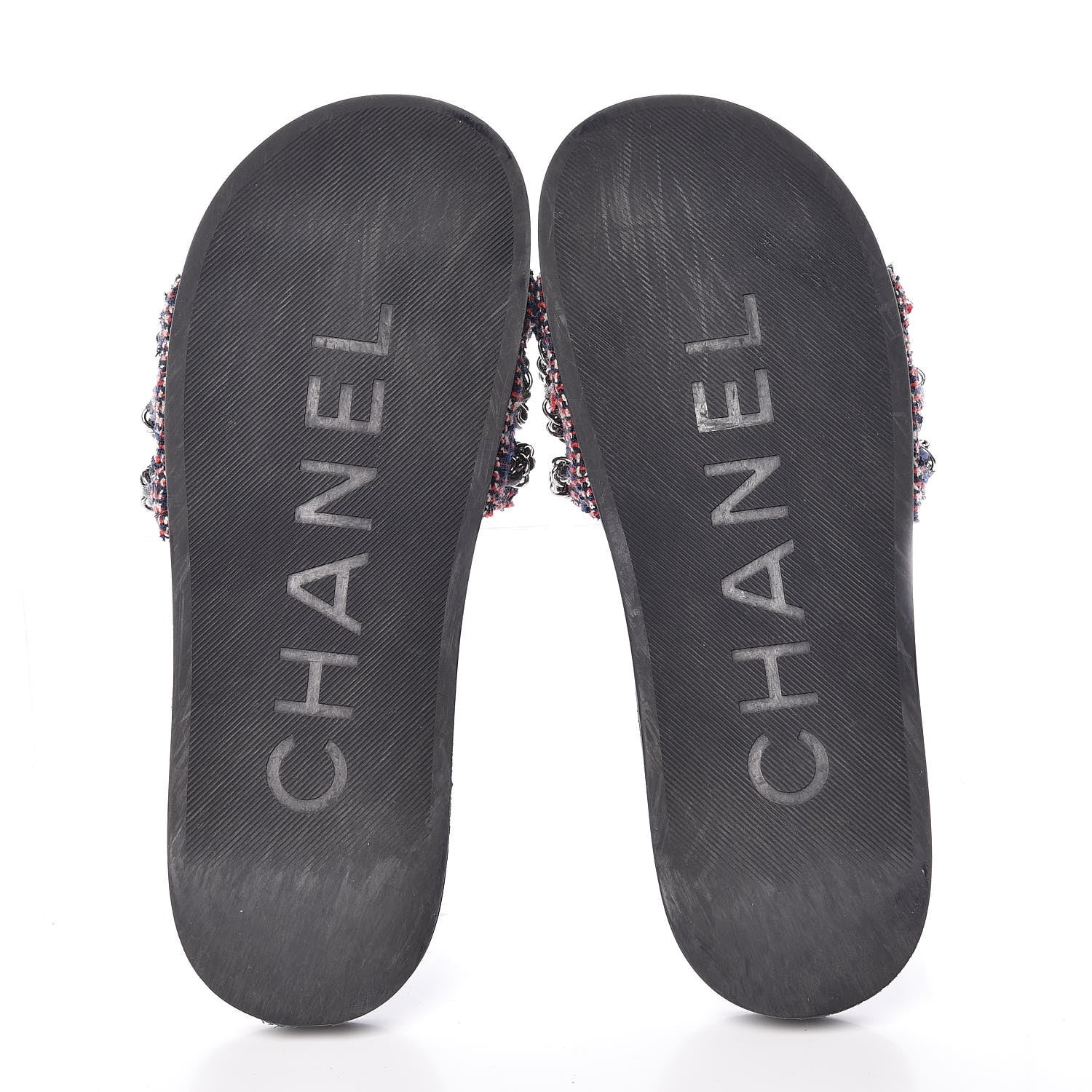 Chanel Tweed Lambskin Chain Flat Sandals 39 Black Multicolor 7 of 11