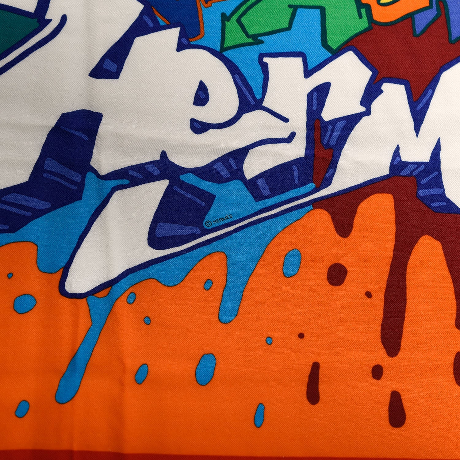 Hermes Cashmere Silk Graff Graffiti Shawl 140 Orange 5 of 6