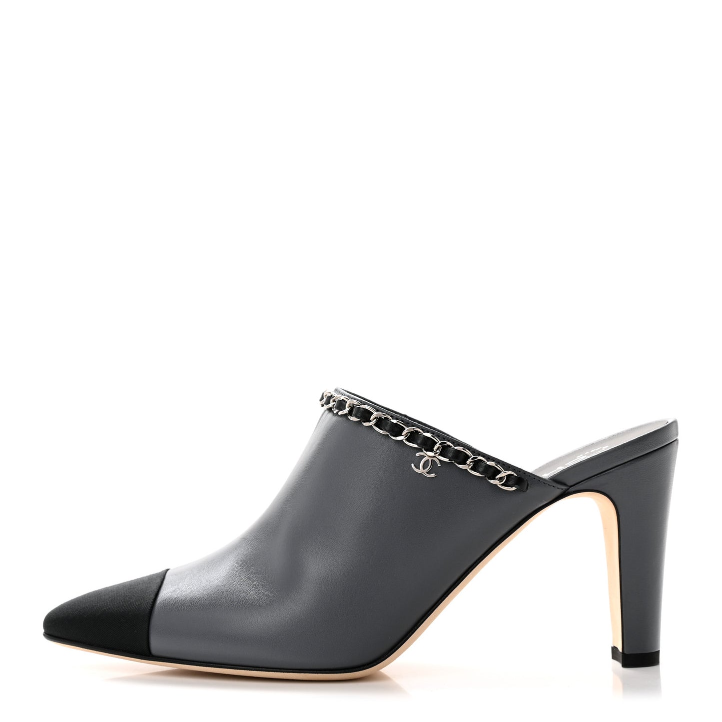 Lambskin Grosgrain Cap Toe Chain Mule 39.5 Grey