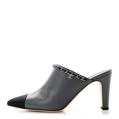 Chanel Lambskin Grosgrain Cap Toe Chain Mule 39.5 Grey 1 of 12