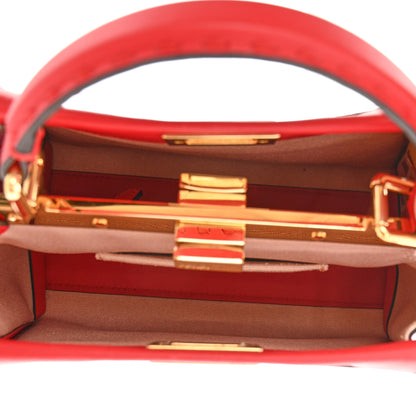 Fendi Vitello Seta Canvas FF Embroidered Mini Peekaboo Iconic Satchel Rosso Cardinale Multicolor 5 of 9