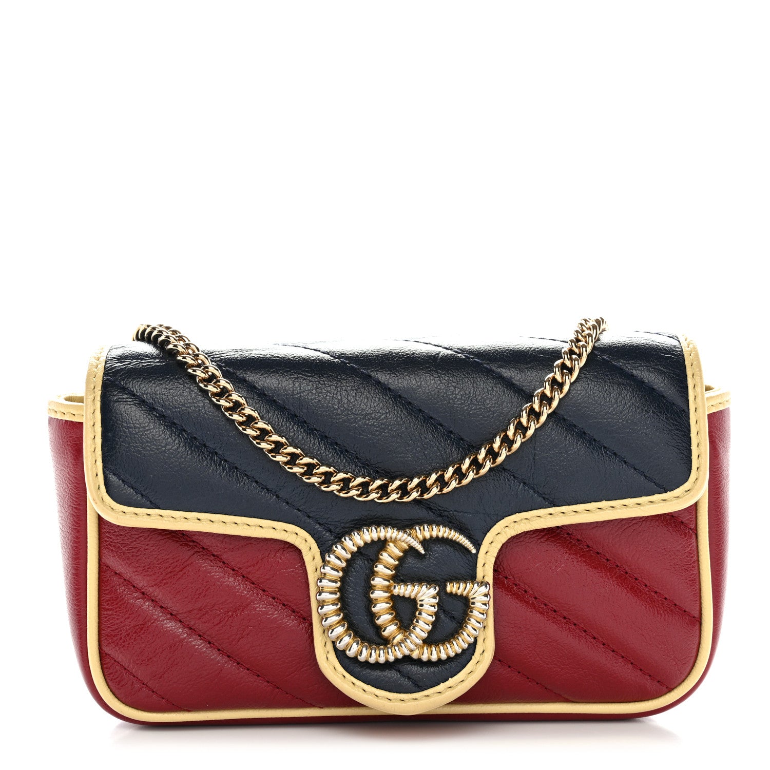 Gucci Vintage Effect Calfskin Matelasse Super Mini Torchon GG Marmont Shoulder Bag Black Beige 1 of 10