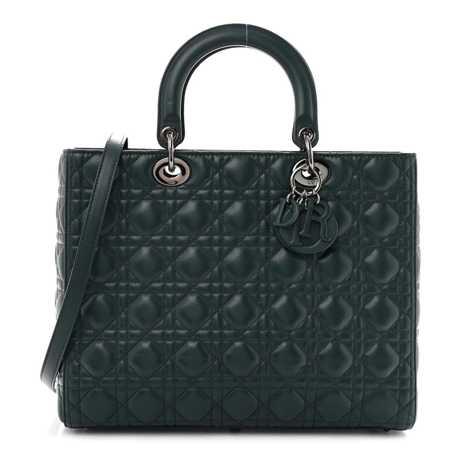 Christian Dior Lambskin Cannage Large Lady Dior Dark Green 1 of 13