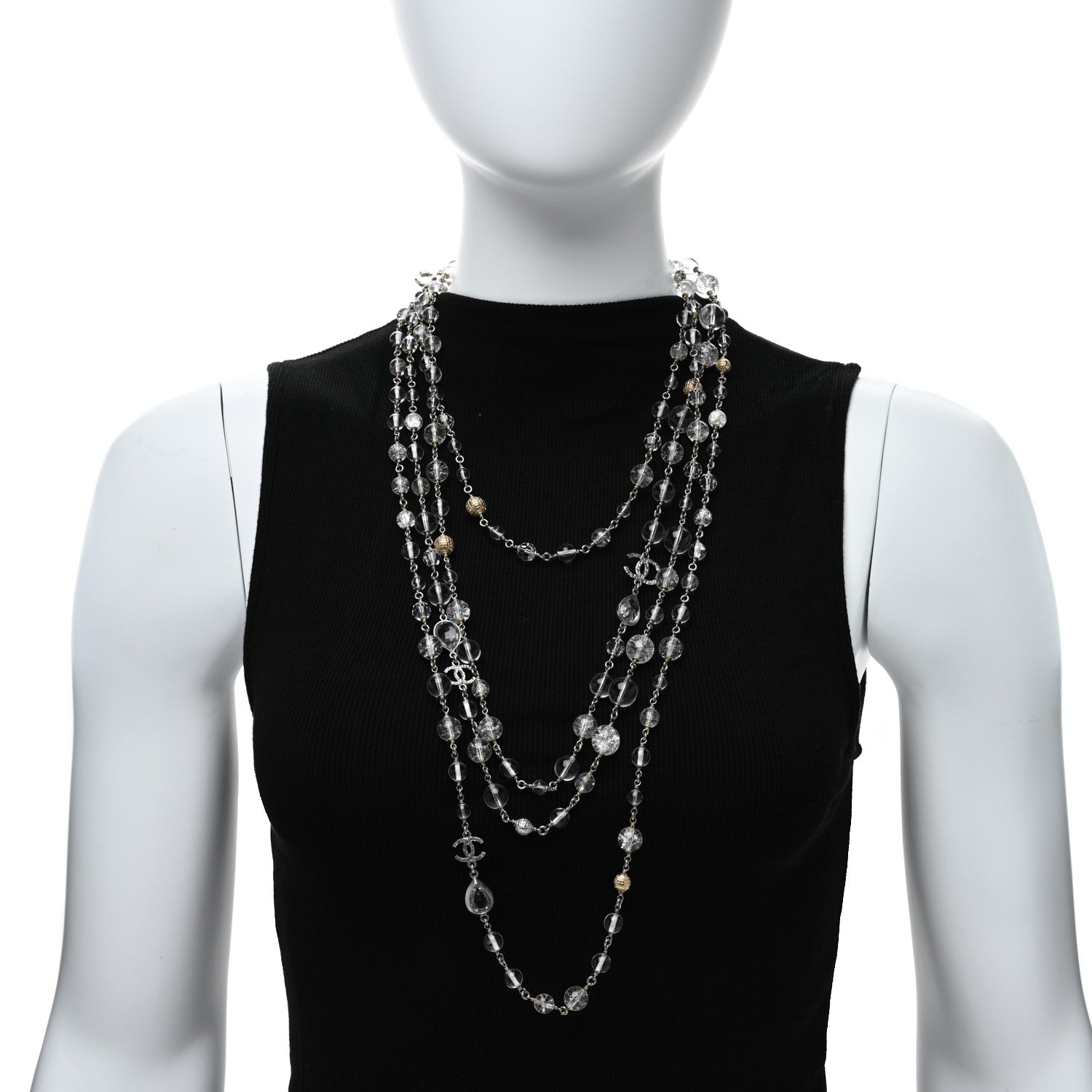 Chanel Gripoix Glass Bead CC Metiers d'Art Paris Salzburg Long Necklace Silver 3 of 4