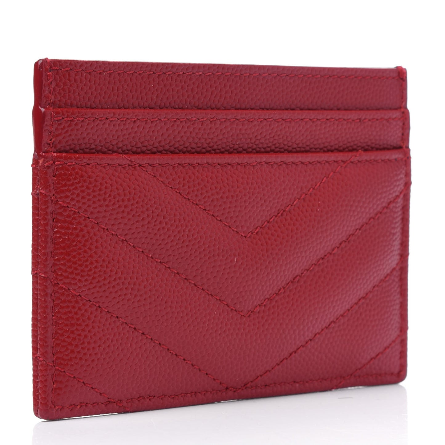 Grain De Poudre Matelasse Chevron Monogram Credit Card Case Rouge Eros