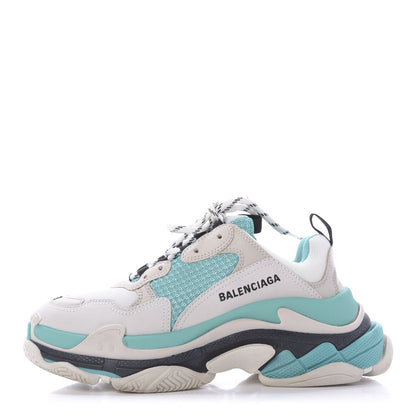 Balenciaga Fabric Mesh Womens Triple S Sneakers 38 White Green Grye 1 of 10
