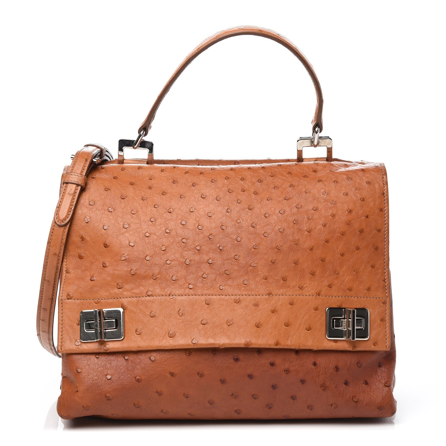 Prada Ostrich Convertible Top Handle Tote Cognac 1 of 10