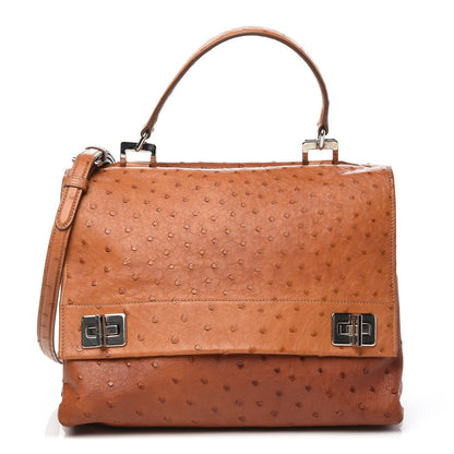 Prada Ostrich Convertible Top Handle Tote Cognac 1 of 10