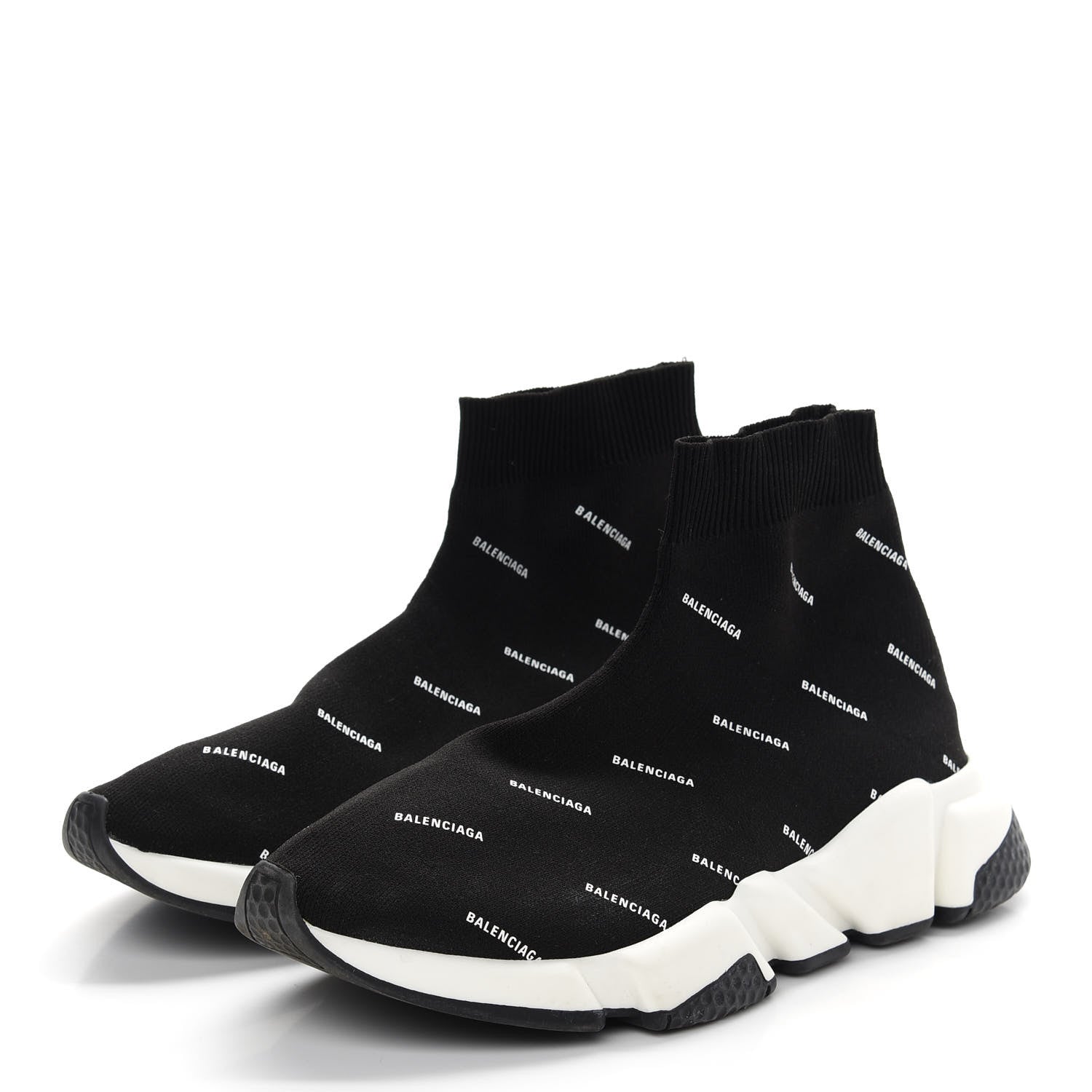 Balenciaga Neoprene Knit Allover Logo Womens Speed Sneakers 39 Black White 3 of 7
