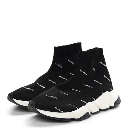 Balenciaga Neoprene Knit Allover Logo Womens Speed Sneakers 39 Black White 3 of 7
